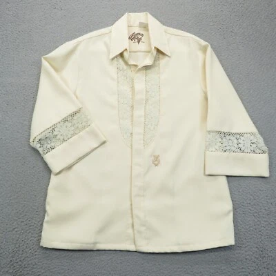 Iolani Beau Tiki Shirt Mens Large Hawaiian Wedding Lace Button Up Event Formal - Image 1 of 4