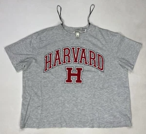 H&M Harvard University Crop Graphic T-shirt Women Large Gray Logo Red - Picture 1 of 7