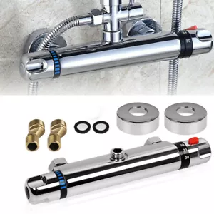 Thermostatic Bath Shower Mixer Valve Bar Tap Modern Chrome Bathroom Wall-Mounted - Picture 1 of 10