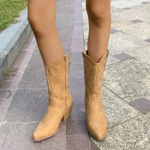 Women's mid calf cowboy boots embroidered mid calf boots - Picture 1 of 6