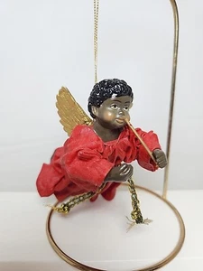Vtg 1992 CLOTHTIQUE Black Angel Christmas Ornament African American Angel 5" - Picture 1 of 8
