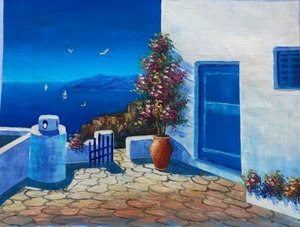 Original Oil Painting Of Greece Santorini Greece (16"X12") HO12 - Picture 1 of 1