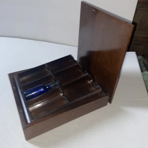 Unusual Unique Vintage Wood Medicine Cabinet, Tilting Apothecary Box Cigarette? Cover
