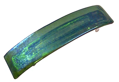Stained GLASS BARRETTE 3.5" 90mm Iridescent Moss Olive Green Metallic Hair Clip - Image 1 of 4