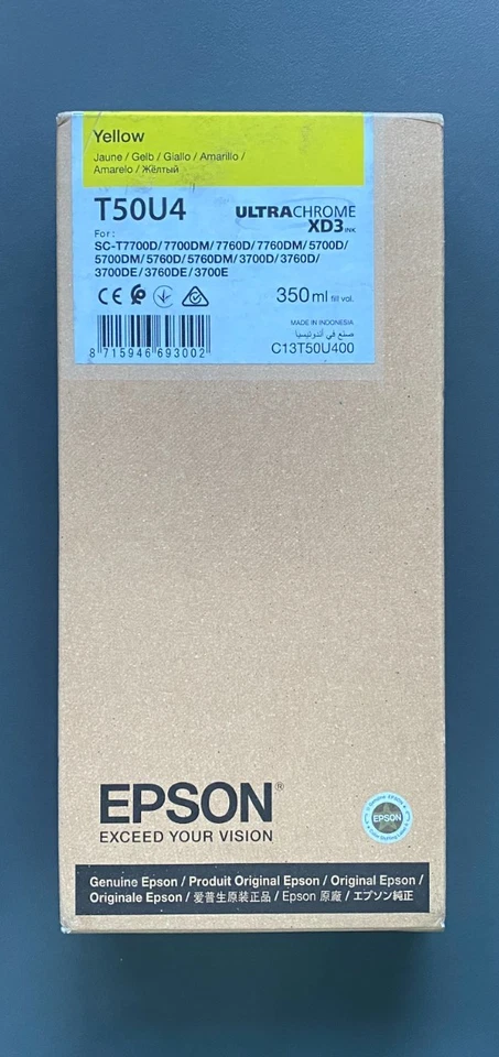Genuine EPSON T50U4 Ink - YELLOW - SC-T7700D 7700DM 7760D (INC VAT) BOXED 2027 - Image 1 of 1