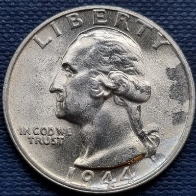 1944 S Washington Quarter 25c ERROR - Lamination Error BU Uncirculated #96227 - Image 1 of 2