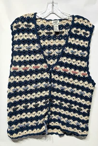 Maglione vintage Koret City Blues gilet uncinetto Grannycore M Cottagecore nastri tessuti - Foto 1 di 6