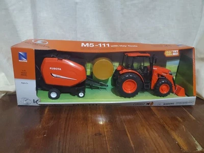 New Ray 1/18 Plastic Kubota M5-111 Tractor with Hay Baler & Sounds SS-33033 - Image 1 of 4