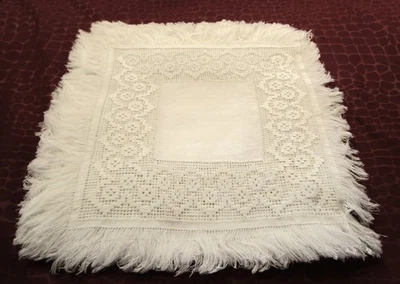 Guardanapos ou tapetes antigos de coquetel de renda e linho com franjas nunca usados j43 - Imagem 1 de 4