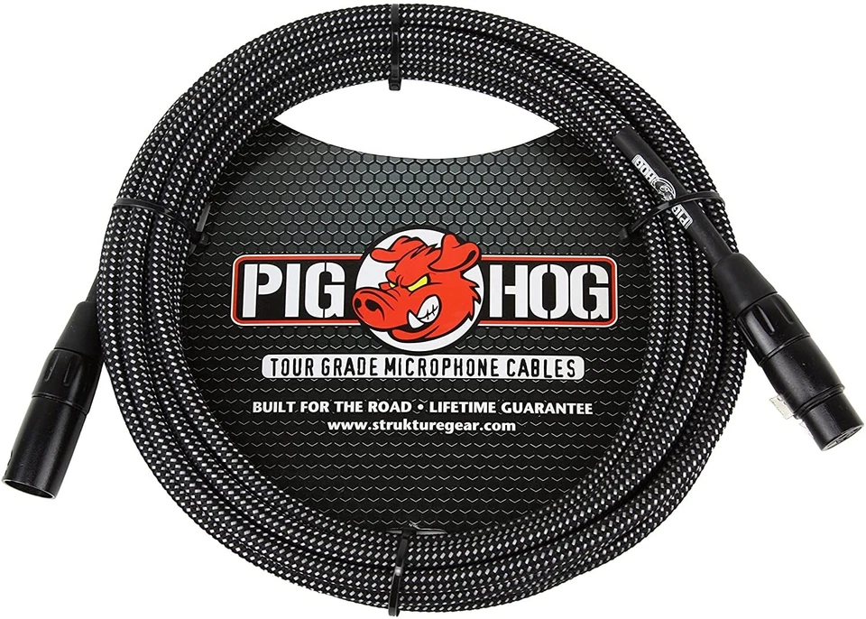 Pig Hog PHM20BKW Blackwhite Woven High Performance XLR Microphone Cable 20 Fee