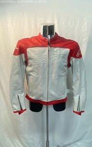 Alpinestars Pearl White Red Leather Padded Moto Biker Jacket w/Zip In Liner XL - Picture 1 of 6