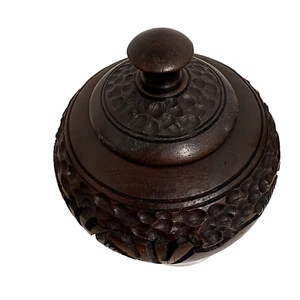 Tazón de baratija de madera con tapa madera maciza africana artesanal en Zimbabwe, África - Imagen 1 de 9