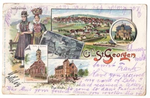 SALUDO DE SAN GEORGEN ALEMANIA ANTIGUA LITOGRAFÍA POSTAL 1899 110420 P - Imagen 1 de 2