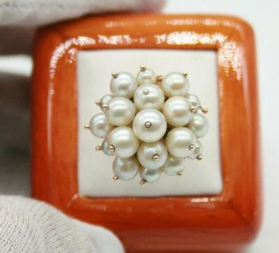 ANILLO DE CÓCTEL VINTAGE ORO AMARILLO 14K DAMAS PERLAS RACIMO.TALLA 7 Foto 1 de 4