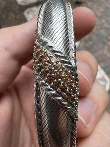 Stunning Judith Ripka Sterling Silver Orange Sapphires Hinged Cuff Bracelet - Picture 1 of 12