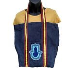 Old Navy Boho Embroidered Denim Tote Bag Ribbon Double Handle Striped Summer