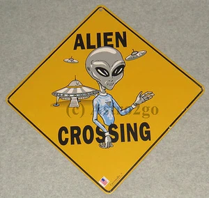 ALIEN CROSSING--Crosswalks Metal 12 X 12 UFO Roswell E.T. Area 51 Street Sign - Picture 1 of 1