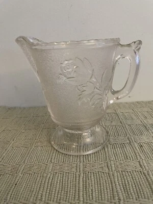Antique Clear EAPG Rose In Snow Footed Creamer Pitcher US Glass EUC - Image 1 of 4