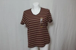 NorthCrest Women's 1X Short Sleeve Striped V-Neck Cotton Blend Pullover Tee NWOT - Picture 1 of 7