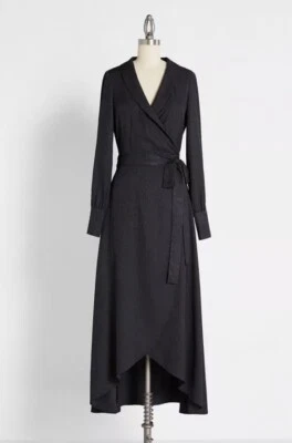 ModCloth Taking the Lead Maxi Wrap Dress Size Medium Black Dotted Jacquard - Image 1 of 4