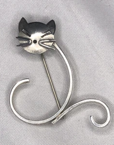 Vintage Sterling Silver Beau Sterling Cat Pin Brooch 1.5" T 4.6 g  - Picture 1 of 3