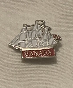 Sail Boat Schooner Canada Maple Leaf Lapel Pin Silver Tone Bluenose - Picture 1 of 3