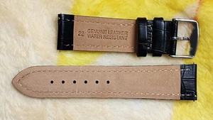 22mm Black WATER RESISTANT Genuine Leather interchangeable Watch Strap Band - Picture 1 of 9