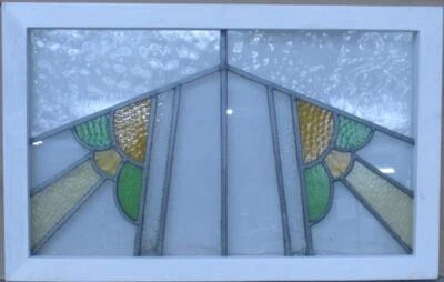 PRETTY GEOMETRIC ENGLISH LEADED STAINED GLASS WINDOW TRANSOM 27 1/4" x 17 1/4" - Image 1 of 3