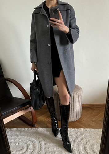 HERMÈS Splendido cappotto 7k autentico Hermes grigio cashmere logo bottoni taglia 36 S M