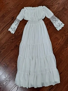 Boho Bohemian Beach Wedding Dress Tulle A Line Long Sleeve Bridal Gown S Medium  - Picture 1 of 4