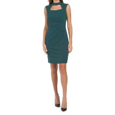 Tahari Womens Green Sleeveless High Neck Cut Out Ruched Sheath Dress Sz 14 NEW - Image 1 of 4