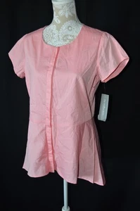 NY Collection Womens Medium Pink NEW Short Sleeve Button Down Tunic Top Hi Low - Picture 1 of 11