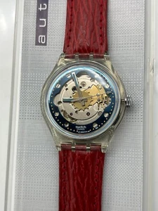 Orologio SWATCH Automatic RED AHEAD (SAK101)-NUOVO/NOS-Pelle-Rosso/Trasparente - Picture 1 of 4