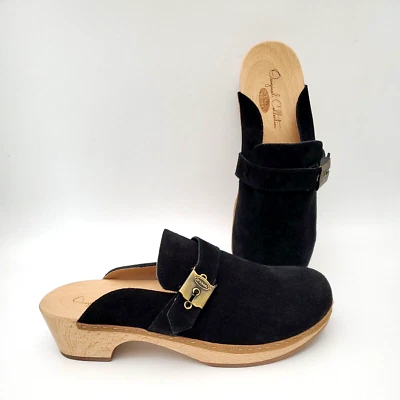 Dr. Scholl's OG Clogs Mules Black Suede Wood Shoes Made in Italy Women's Size 9 - Image 1 of 4