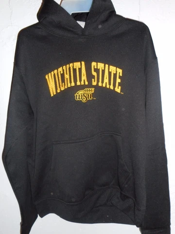 WICHITA STATE SHOCKERS YOUTH LARGE BLACK EMBROIDERED HOODED SWEATSHIRT NEW Cover