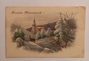 Herzlichen Weihnachtsgruß, Reh und Kirche 500124A gr D - Bild 1 von 2