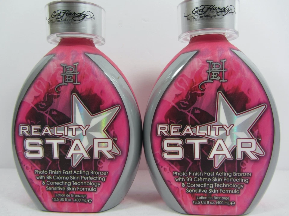 2 PACK ED HARDY REALITY STAR BRONZER & SENSITIVE SKIN FORMULA TANNING LOTION