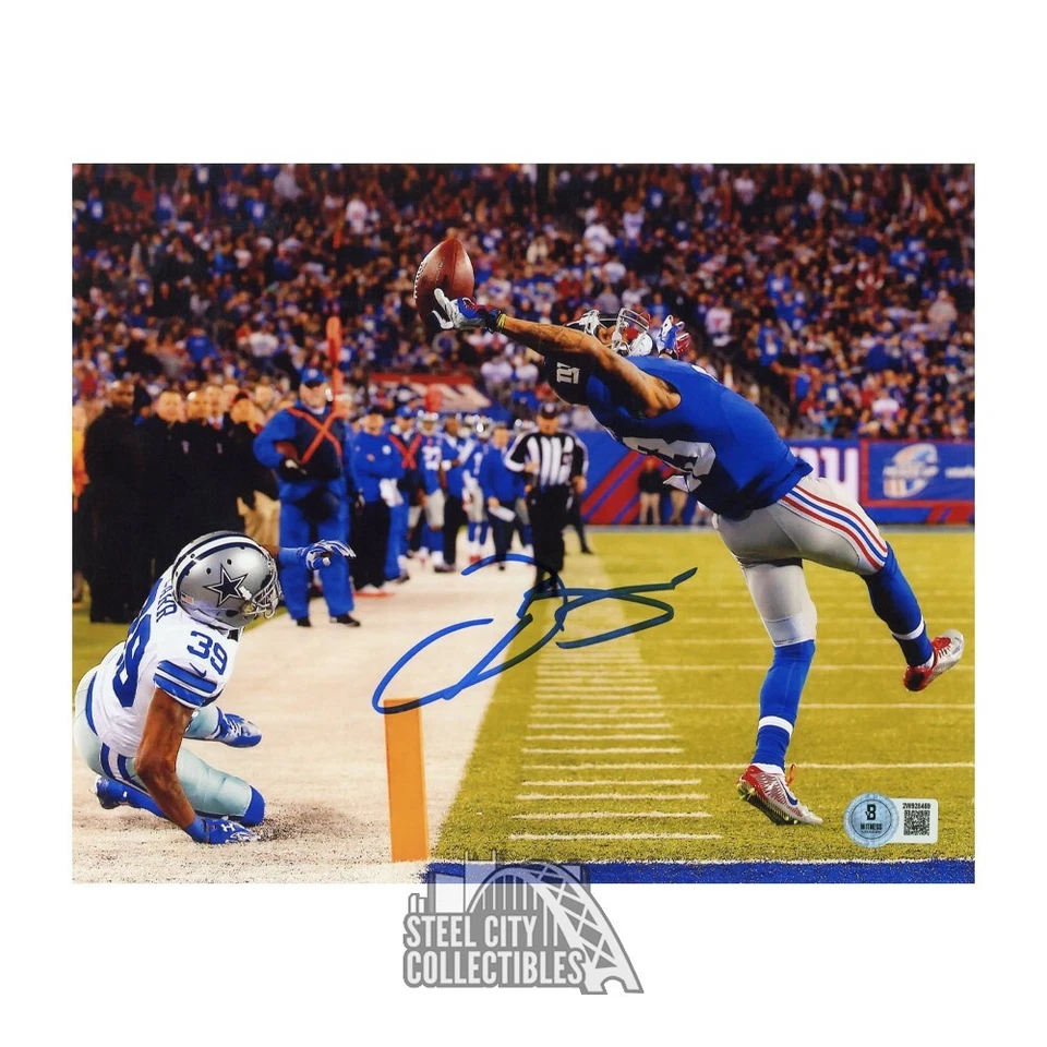 Foto de futebol americano 8x10 autografada por Odell Beckham Jr New York Giants - BAS - Imagem 1 de 1