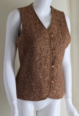 Chaleco Suéter Carlisle Sport Talla M Camel Lana Fina Soutache Bordado Cuentas Foto 1 de 4