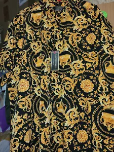 BAROQUE GOLD Men's 3X Designer Look Black & Gold CROWN/CHAIN Dress Shirt NWTS - Picture 1 of 7