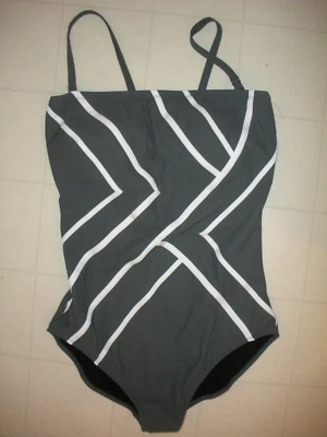 GOTTEX  Khaki Gray  & White Mirage 1 Piece Bandeau Style Swimsuit Sz 8 NWT - Image 1 of 2