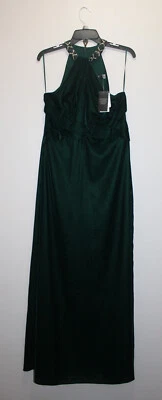 VESTIDO DE TERCIOPELO LAUREN RALPH LAUREN VESTIDO TORCIDO DELANTERO HALTER VERDE OSCURO TALLA 10 EE. UU. Foto 1 de 4
