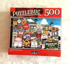 500 pc. Puzzle Cra-Z-Art Puzzlebug “Old Ad, Road Signs, License Plates on Rt. 66 - Picture 1 of 3