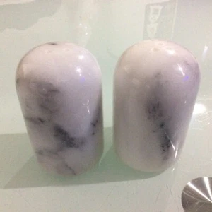 Marble Stone Salt + Pepper Shakers Solid Heavy 3" SLEEK ROUNDED TOP Pillars - Picture 1 of 6