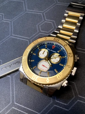 Tonino Lamborghini Swiss Made Chronograph Blue Dial Gold Plated Dress Watch - Image 1 of 4