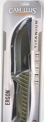 Cuchillo y funda Camillus Ergon 9,75" titanio acero inoxidable espiga completa punta de caída Foto 1 de 4