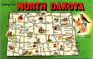 Mapa postal ilustrado de saludos desde Dakota del Norte - Imagen 1 de 2