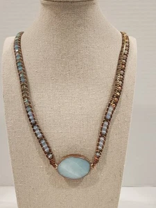 Small Blue Stone Leather Trim Waist Bead Belt - Picture 1 of 6