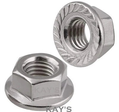 M6 M8 M10 M12 M16 M20 FLANGED NUTS SERRATED FLANGE NUT METRIC ZINC PLATED STEEL - Image 1 of 4