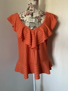 Next Women’s Summer Orange Top with Ruffle Details-Size 12-Excellent Condition - Picture 1 of 10